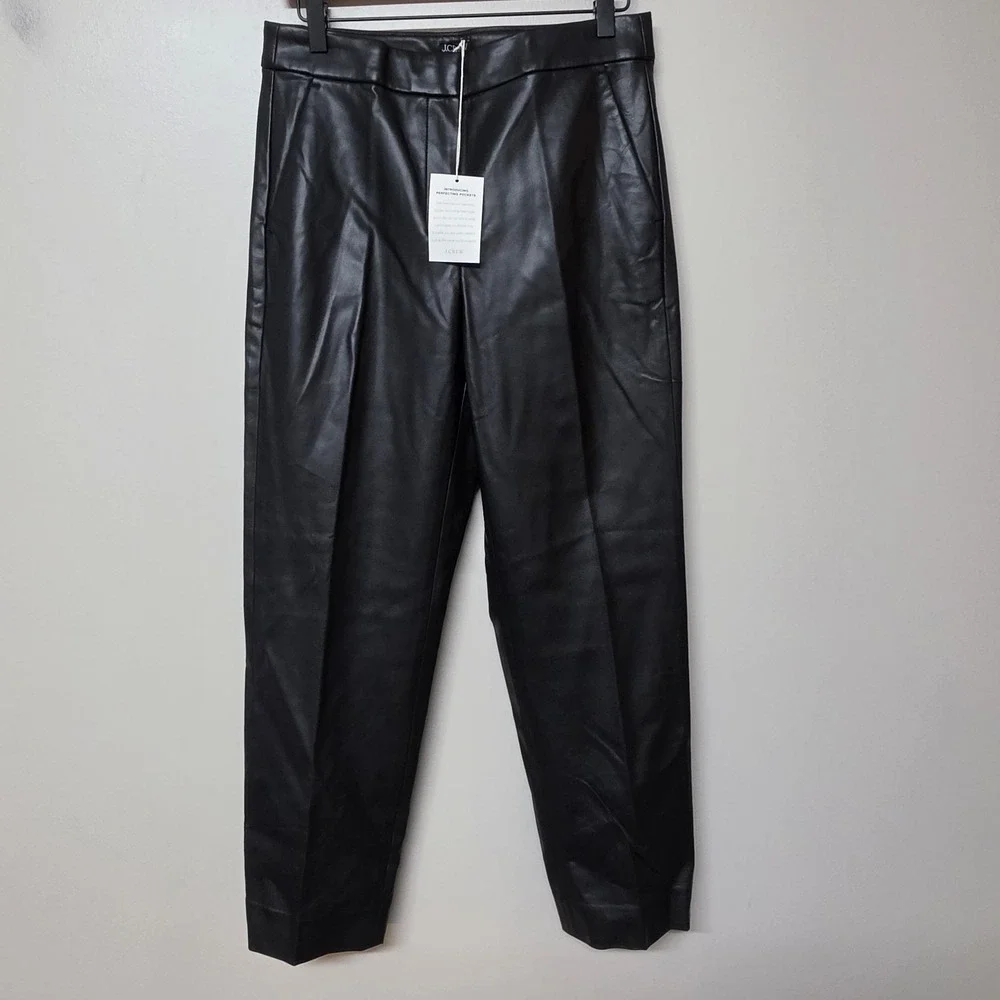 J.Crew Kate Straight Leg Faux Leather Pants Black Sz 6 Stretch BU141 $148 Vegan